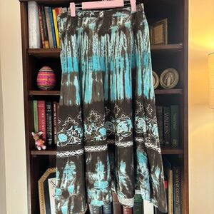 Y2K Coupe Made in India Cotton Boho Brown Gold and Turquoise Festival Skirt SZ L